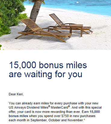 15000 Bonus Miles for US Airways Mastercard Spend